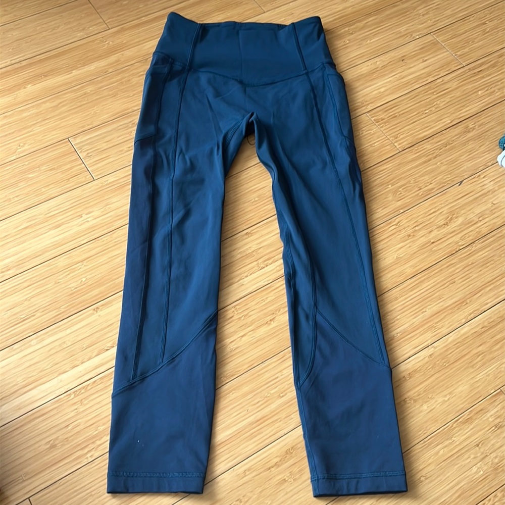 Lululemon all the right places blue high rise leggings 25” with pockets size 4